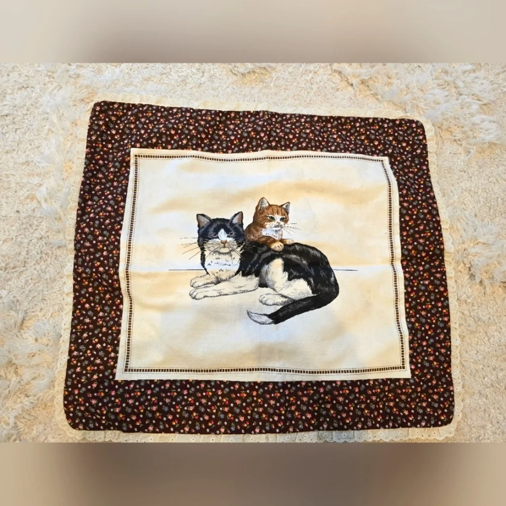 Vintage Handmade Pillow Cover 2 Sided Cat Fishbowl Taylor Swift